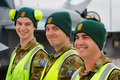 No 77 Squadron Association Deployments photo gallery - Exercise Red Flag - Nellis Air Force Base, Nevada.  LAC John Hulls, LAC Vince Lipscombe and Corporal Jim Blunn -  77 beanies help keep the desert cold at bay.